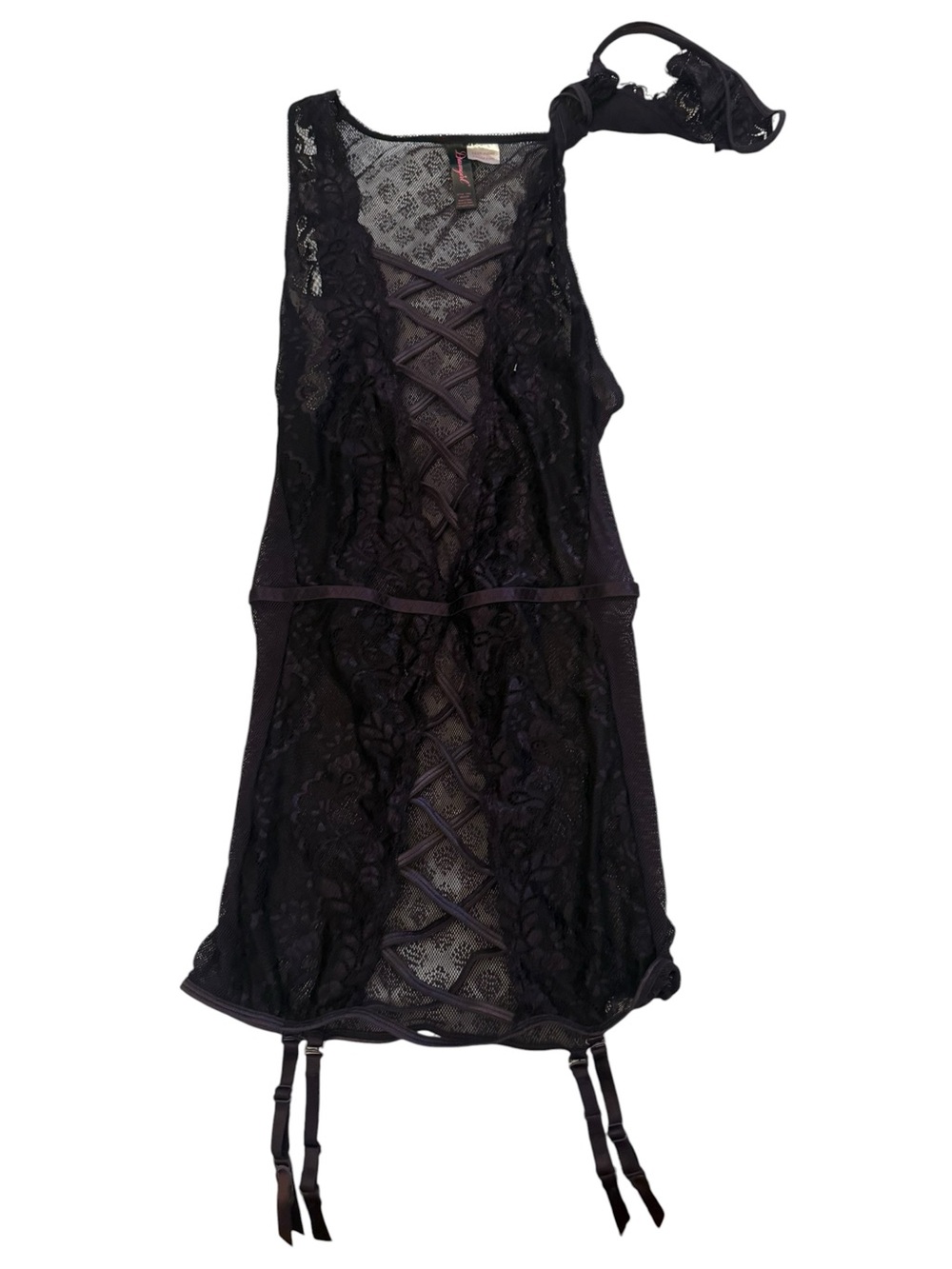 Dreamgirl NWOT Dark Plum Lace Sheer Chemise with Garter Straps and thong